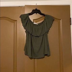 green off shoulder tee